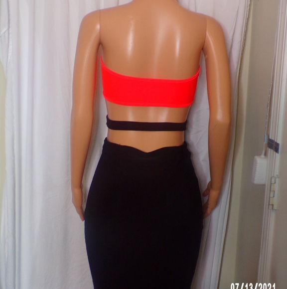 Black and Neon Orange Party Dress Medium - Picture 3 of 3